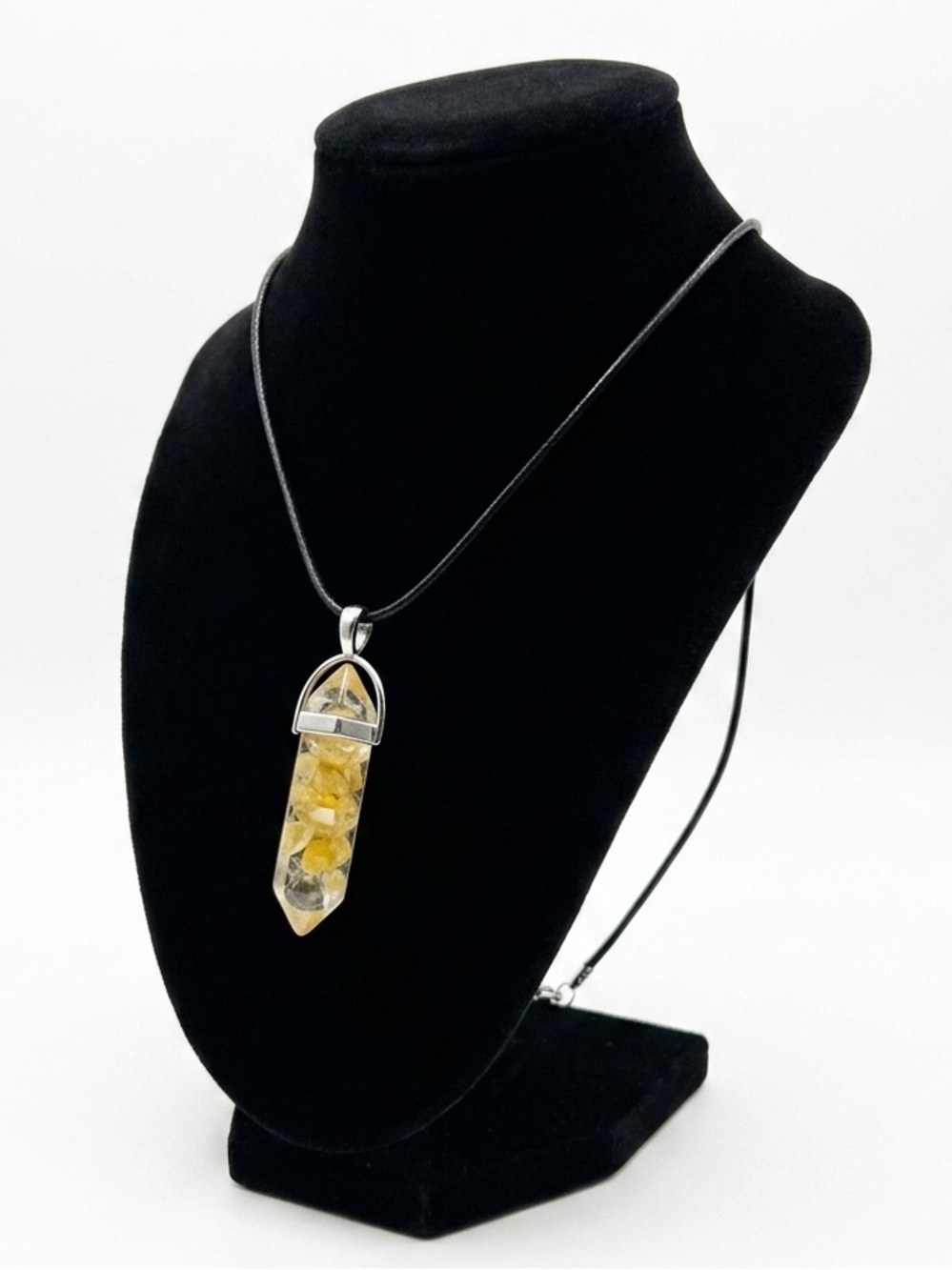New Unisex Bohemian Gold Pyrite Pieces Resin Sterling Silver Leather Necklace